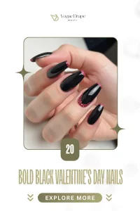20 Bold Black Valentines Day Nails for a Glamorous Edge