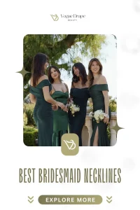 Bridesmaid in a V-neck dress tailored for a large bust and broad shoulders.