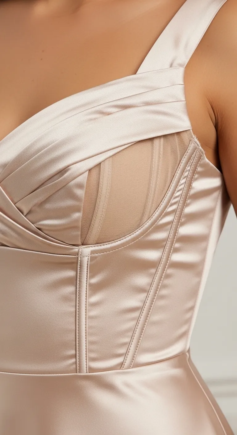 Internal boning and strap detail for bridesmaid dress support