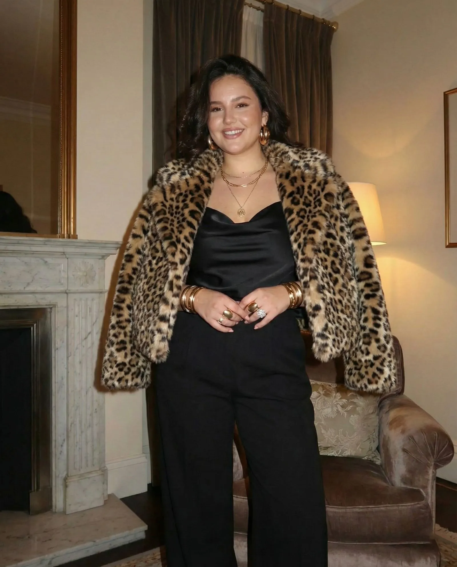 Cropped voluminous leopard print faux fur jacket styling