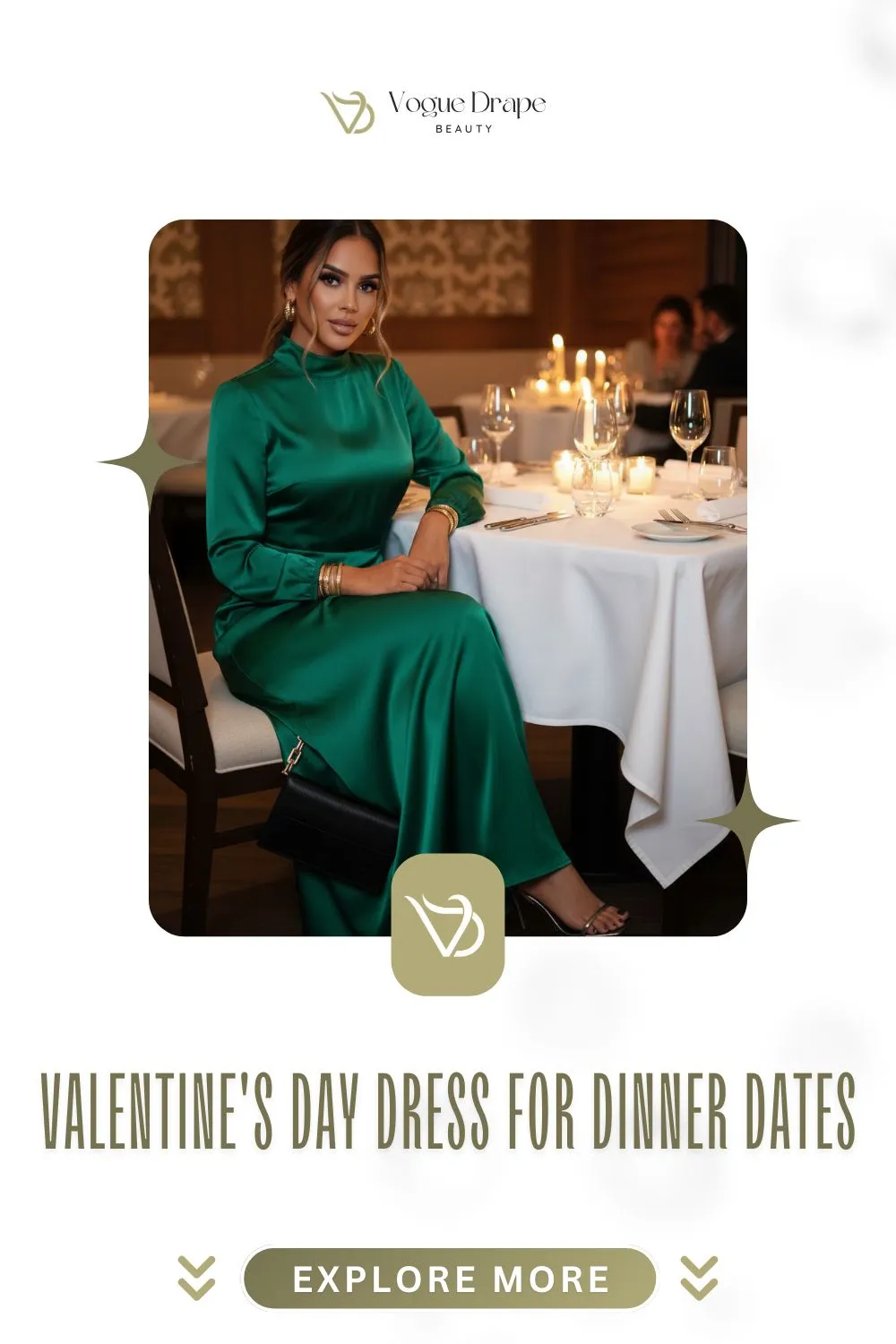 Woman wearing a modest burgundy velvet long-sleeve dress at a candlelit dinner table for Valentine's Day.