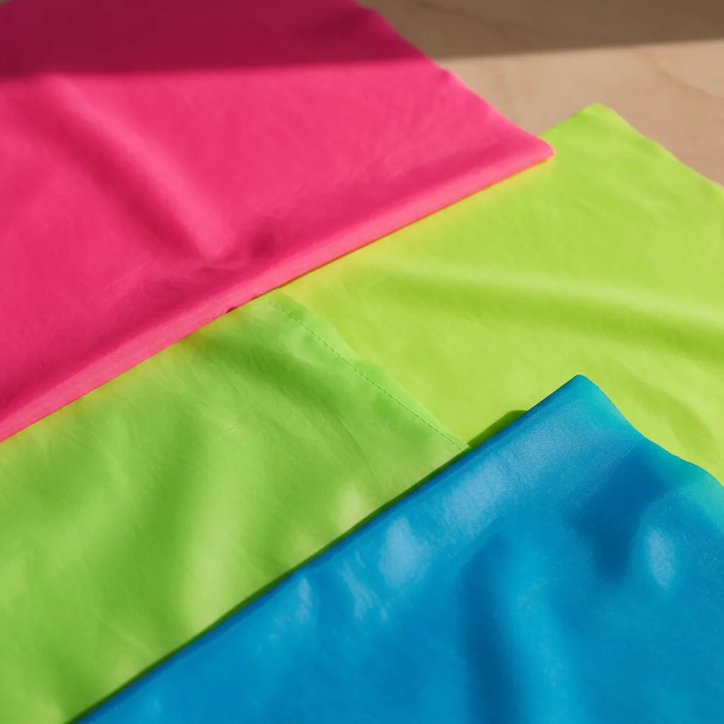 Close up of vibrant neon fabric swatches for 80s inspired outfits