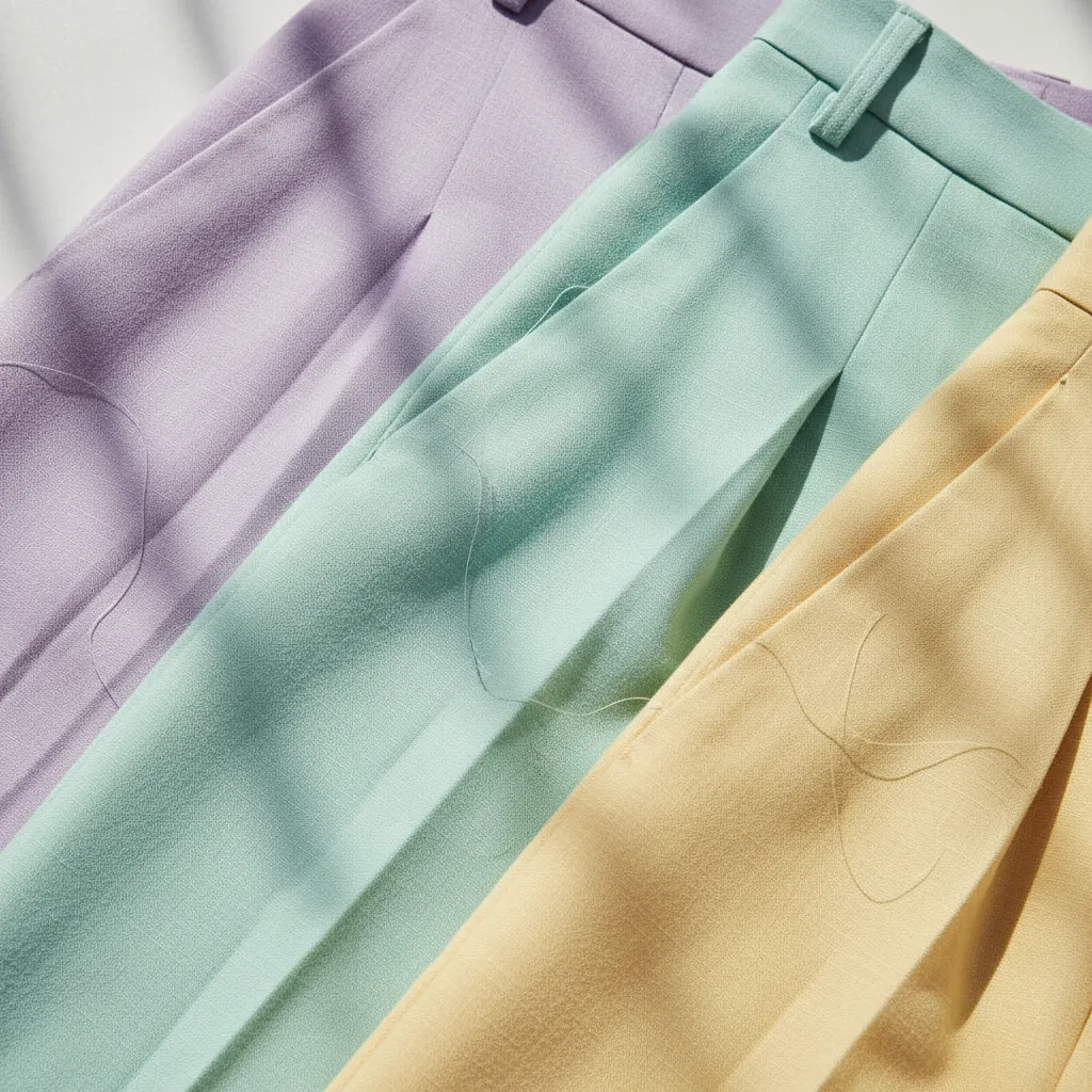 Close up of lavender and mint green fabrics for summer slacks