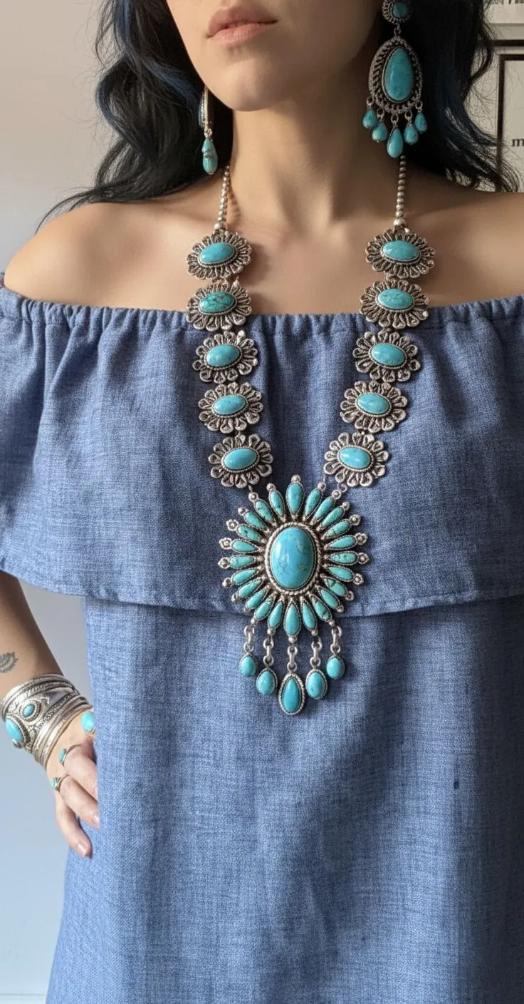 Silver and turquoise accessories for a western dress