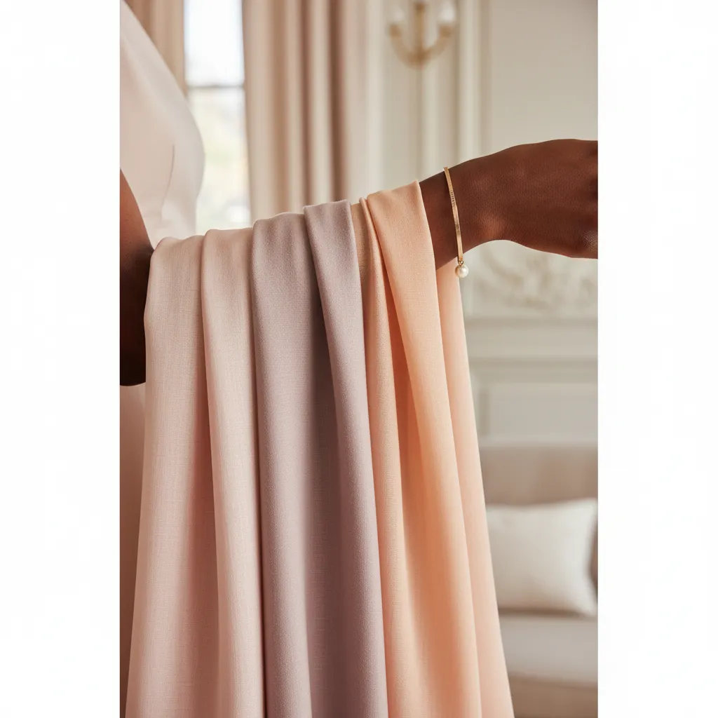 Comparison of blush pink and mauve fabric swatches against dark skin