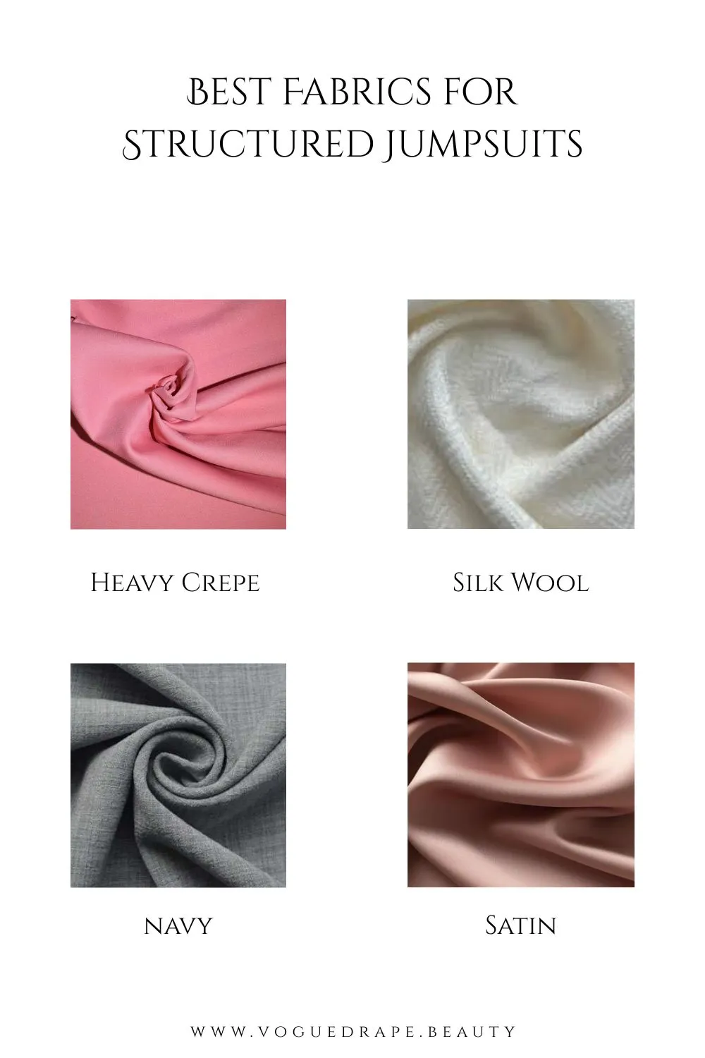 Fabric swatches of crepe satin and linen for jumpsuits