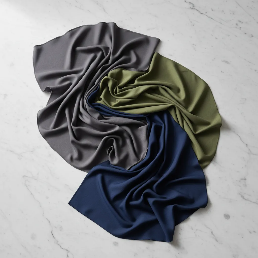 Swatches of fluid Tencel fabric in office appropriate colors