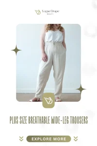 Stylish plus size woman wearing breathable wide-leg trousers for summer office wear