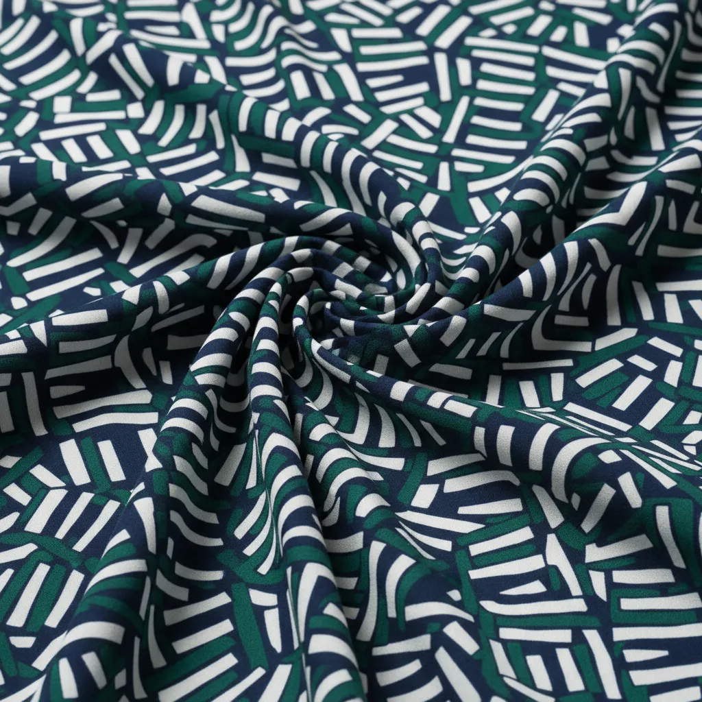 Close up of breathable rayon fabric with geometric print to hide sweat