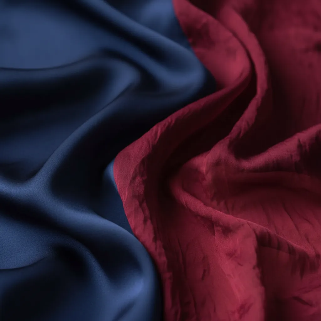 Close up texture of blue and red silk chiffon fabrics
