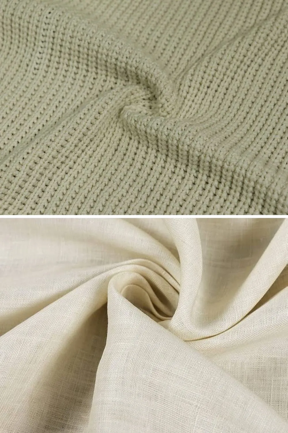 Close up texture of breathable linen and ribbed cotton fabrics