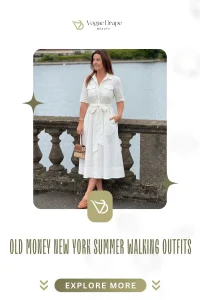 A woman wearing a chic monochrome linen outfit and leather loafers walking in New York City.