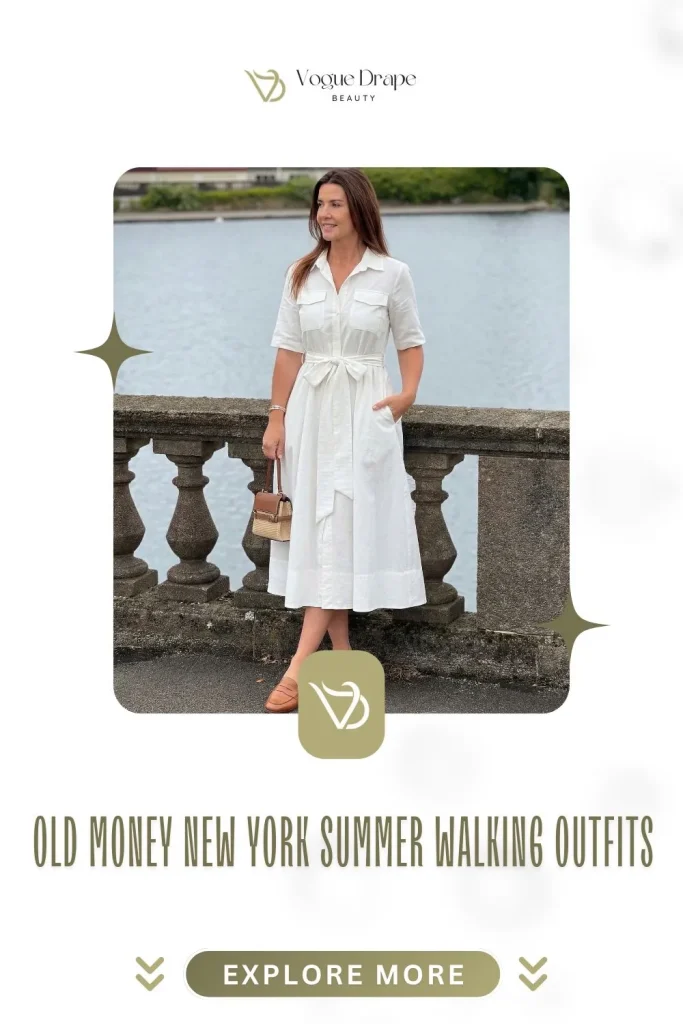 A woman wearing a chic monochrome linen outfit and leather loafers walking in New York City.