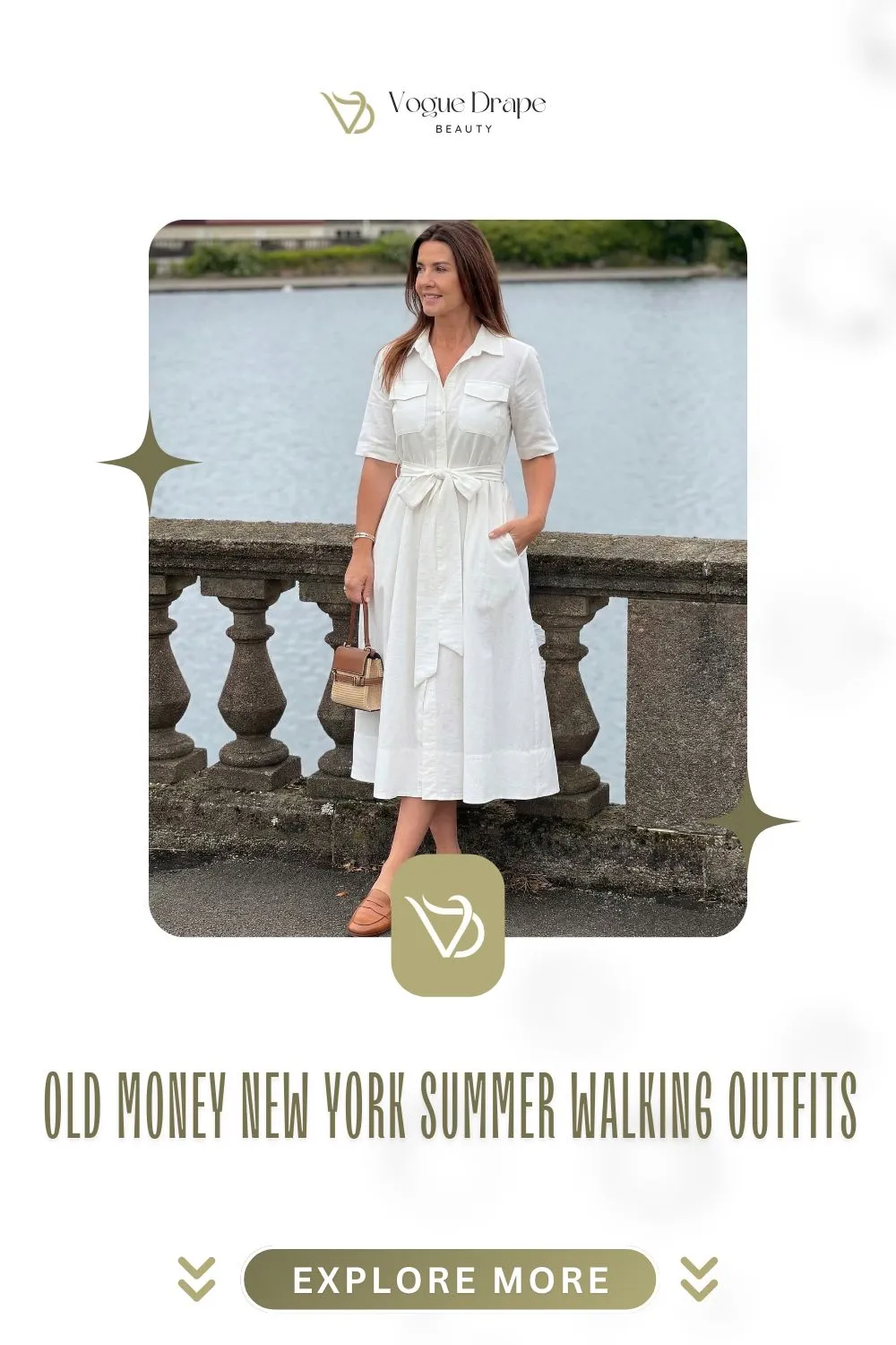 A woman wearing a chic monochrome linen outfit and leather loafers walking in New York City.