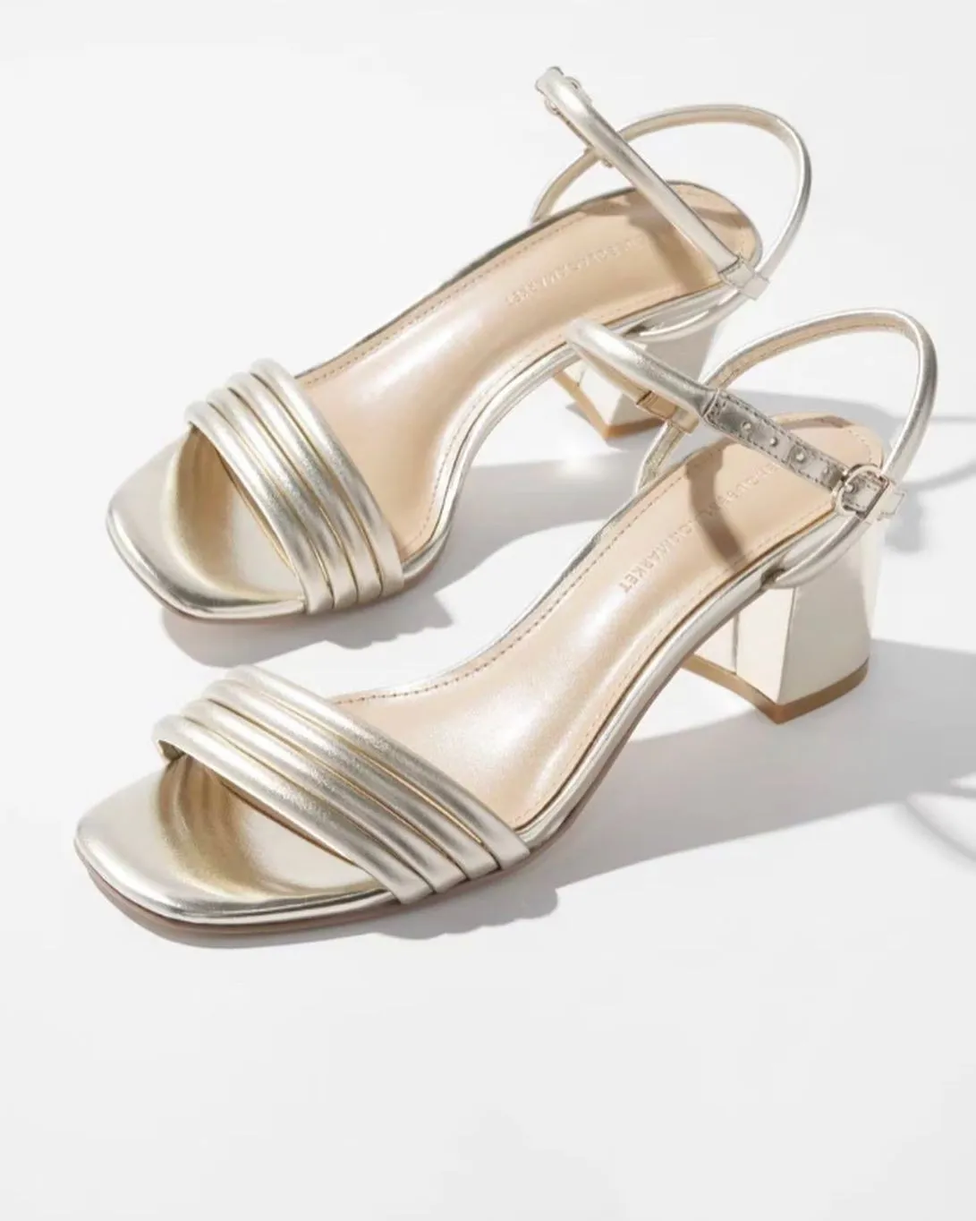 Gold block heel sandals suitable for walking on grass