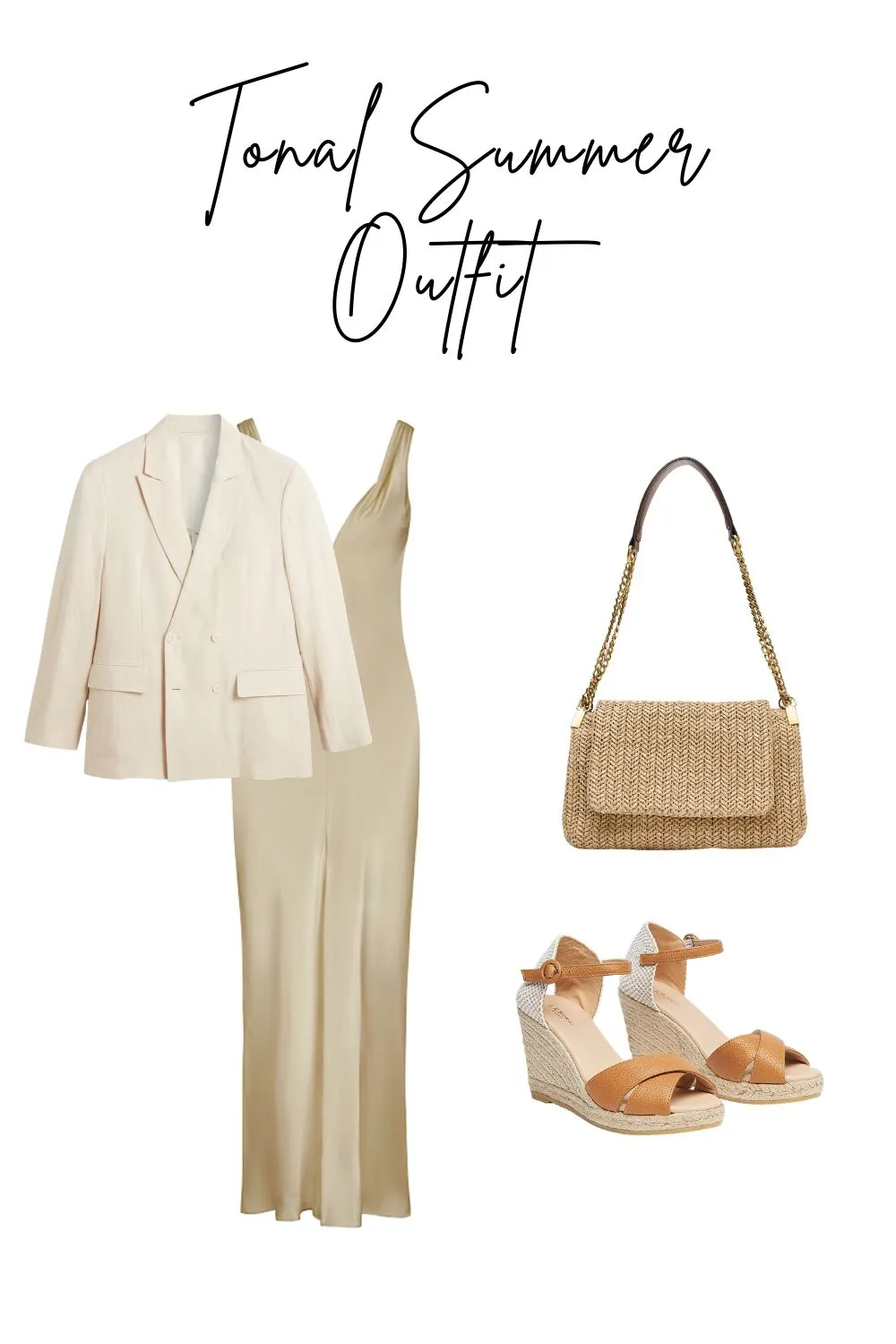 Tonal cream and sand outfit featuring silk and linen textures