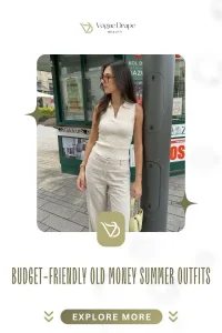 Chic woman wearing a budget-friendly old money summer capsule wardrobe including linen shorts and a poplin shirt.