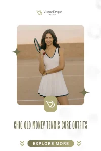 A stylish woman wearing a crisp white pleated skirt and cream cotton polo representing old money tennis core outfits for hot summer days.