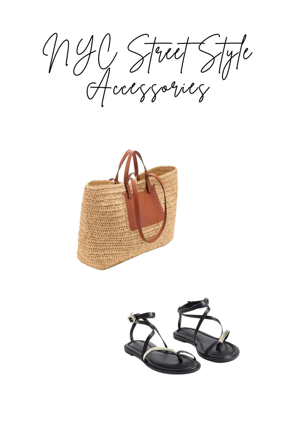 Woven raffia bag and strappy sandals summer outfit details