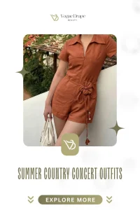 A woman wearing a stylish summer country concert outfit featuring denim shorts and sneakers instead of cowboy boots.