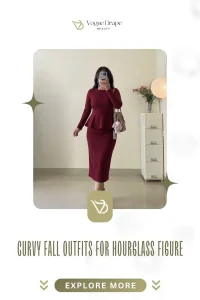 A woman with an hourglass figure wearing a belted emerald wrap coat and straight-leg jeans for a fall fashion look.