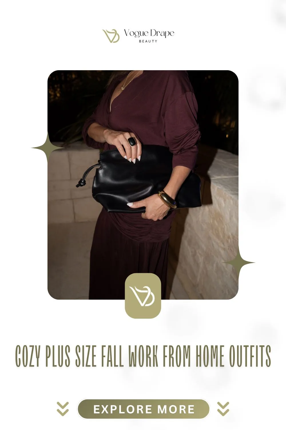 A stylish plus-size woman wearing a monochromatic ribbed knit set, demonstrating cozy fall work from home outfits.