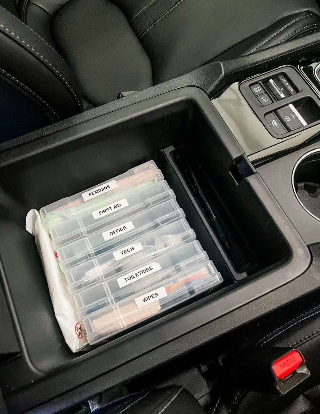 Minimalist clear car organizer tray with chic beauty essentials
