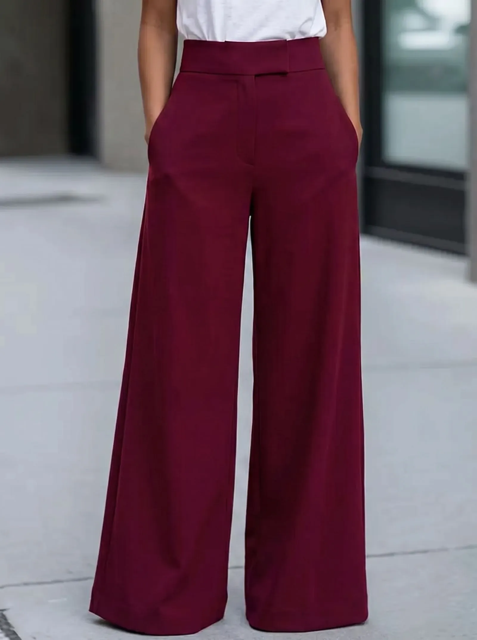 Burgundy wide leg pants with high waist